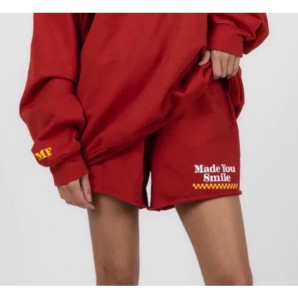 Mayfair Made You Smile Red Graphic Pull On Relaxed Comfy Lounge Shorts S/M